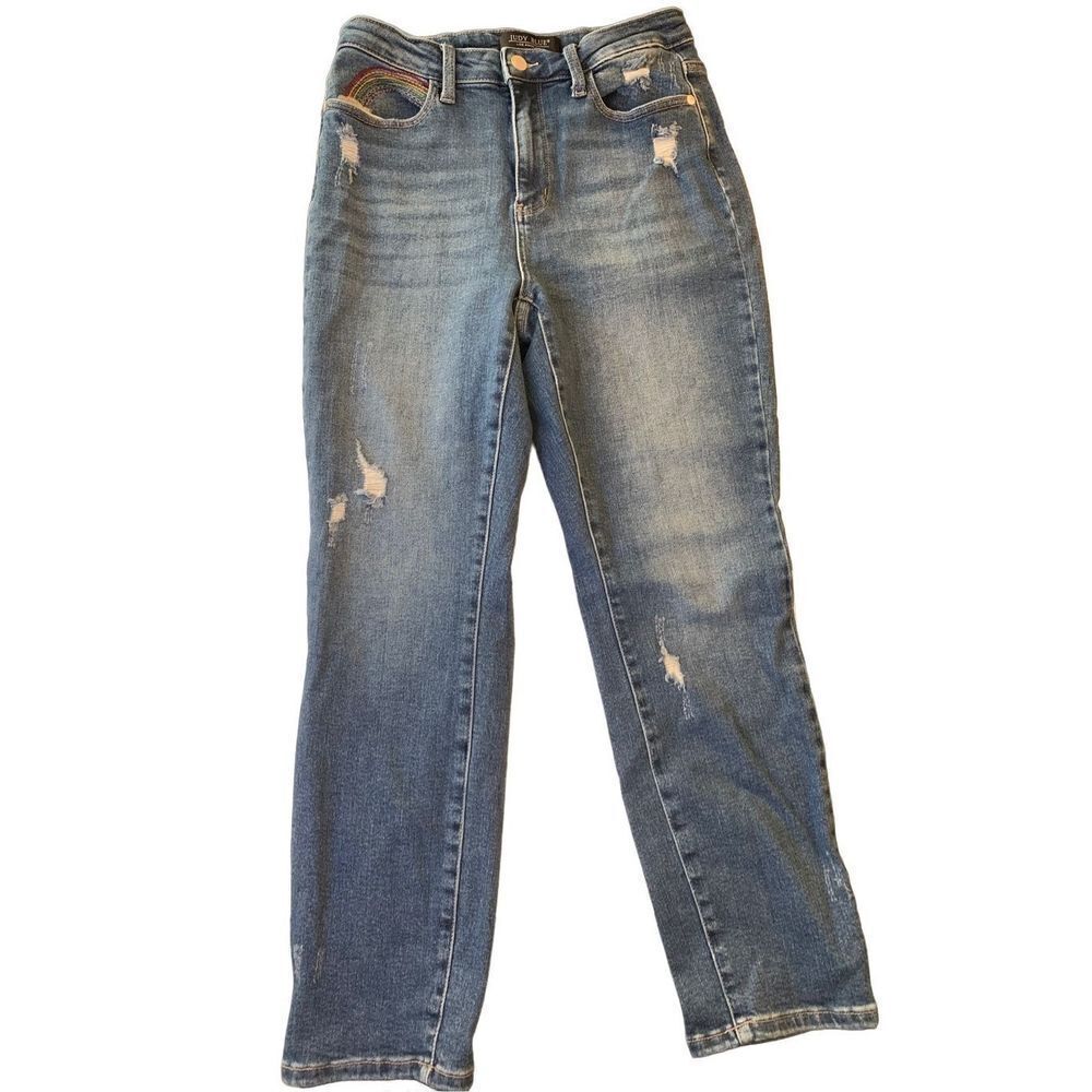 Judy Blue Straight Leg Denim Jeans Rainbow Embroidery Style JB88438 MD Size 29